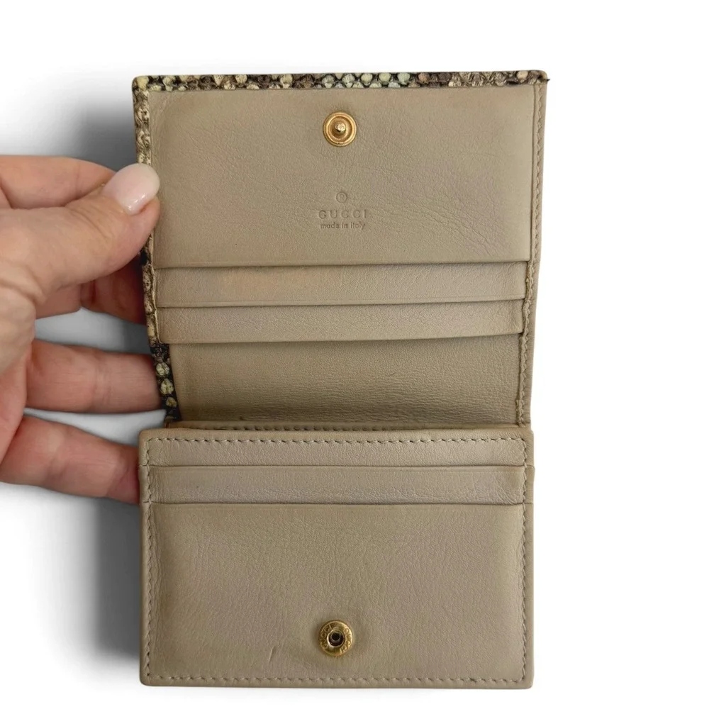 Gucci GG Marmont Python Wallet Beige Snakeskin Compact Flap Gold Logo